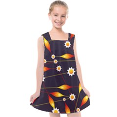 Flower Buds Floral Background Kids  Cross Back Dress by Bajindul