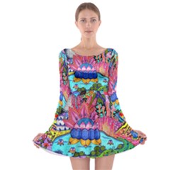 Pond Abstract  Long Sleeve Skater Dress by okhismakingart