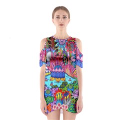 Pond Abstract  Shoulder Cutout One Piece Dress by okhismakingart