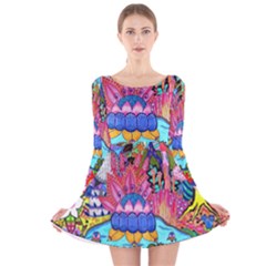 Pond Abstract  Long Sleeve Velvet Skater Dress by okhismakingart