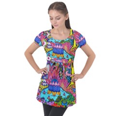 Pond Abstract  Puff Sleeve Tunic Top by okhismakingart