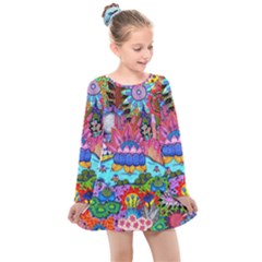 Pond Abstract  Kids  Long Sleeve Dress by okhismakingart