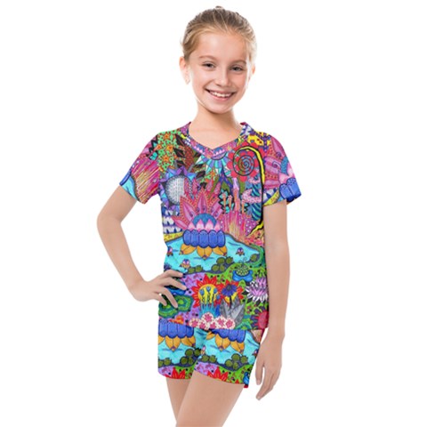 Pond Abstract  Kids  Mesh Tee And Shorts Set by okhismakingart