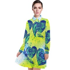 Heart Emotions Love Blue Long Sleeve Chiffon Shirt Dress