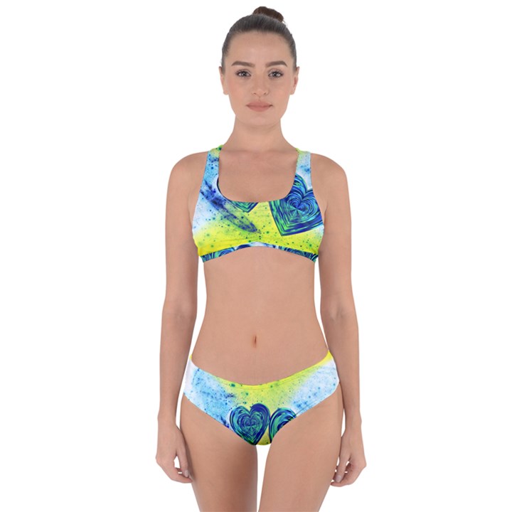 Heart Emotions Love Blue Criss Cross Bikini Set