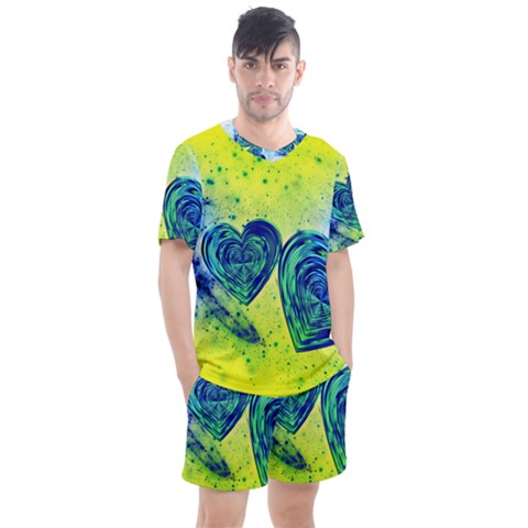 Heart Emotions Love Blue Men s Mesh Tee And Shorts Set by Bajindul