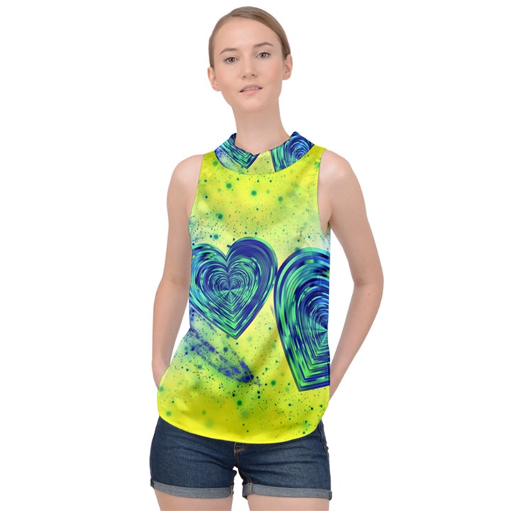 Heart Emotions Love Blue High Neck Satin Top