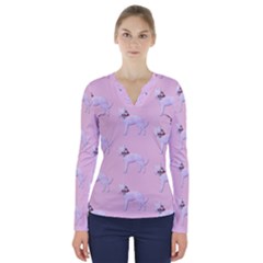 Dogs Pets Animation Animal Cute V-neck Long Sleeve Top by Bajindul