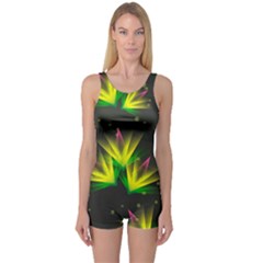 Floral Abstract Lines One Piece Boyleg Swimsuit by Bajindul