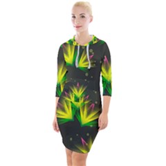 Floral Abstract Lines Quarter Sleeve Hood Bodycon Dress