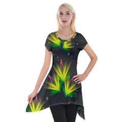 Floral Abstract Lines Short Sleeve Side Drop Tunic by Bajindul