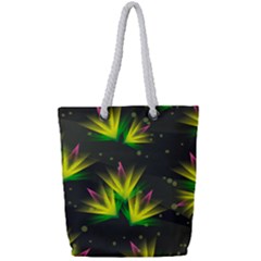 Floral Abstract Lines Full Print Rope Handle Tote (small) by Bajindul