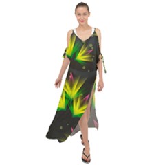 Floral Abstract Lines Maxi Chiffon Cover Up Dress by Bajindul