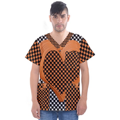 Heart Chess Board Checkerboard Men s V-neck Scrub Top by Bajindul