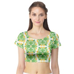 Green Pattern Retro Wallpaper Short Sleeve Crop Top by Bajindul