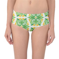 Green Pattern Retro Wallpaper Mid-waist Bikini Bottoms by Bajindul