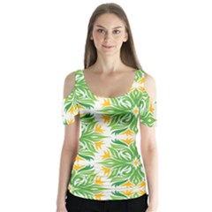 Green Pattern Retro Wallpaper Butterfly Sleeve Cutout Tee 