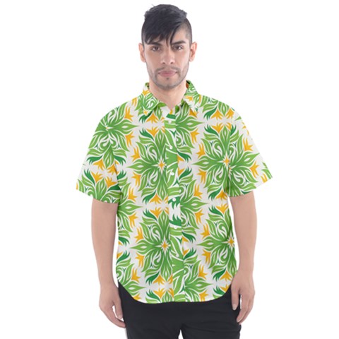 Green Pattern Retro Wallpaper Men s Short Sleeve Shirt by Bajindul