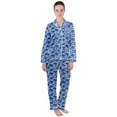 Blue Pattern Scrapbook Satin Long Sleeve Pyjamas Set by Bajindul