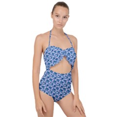 Blue Pattern Scrapbook Scallop Top Cut Out Swimsuit by Bajindul