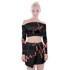 Music Wallpaper Heartbeat Melody Off Shoulder Top With Mini Skirt Set by Bajindul