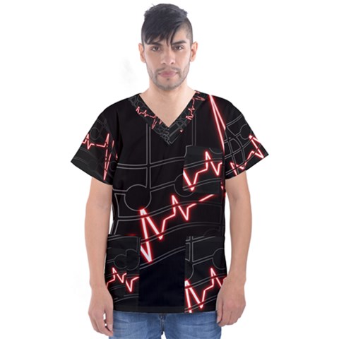 Music Wallpaper Heartbeat Melody Men s V-neck Scrub Top by Bajindul