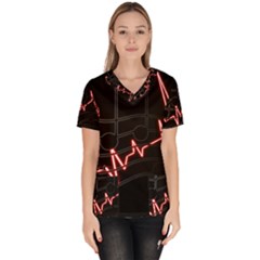 Music Wallpaper Heartbeat Melody Women s V-neck Scrub Top by Bajindul