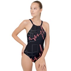 Music Wallpaper Heartbeat Melody High Neck One Piece Swimsuit by Bajindul