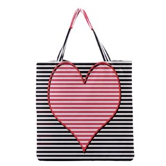 Heart Stripes Symbol Striped Grocery Tote Bag by Bajindul