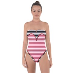 Heart Stripes Symbol Striped Tie Back One Piece Swimsuit by Bajindul