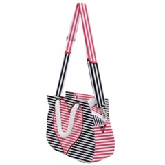 Heart Stripes Symbol Striped Rope Handles Shoulder Strap Bag