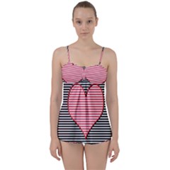 Heart Stripes Symbol Striped Babydoll Tankini Set by Bajindul