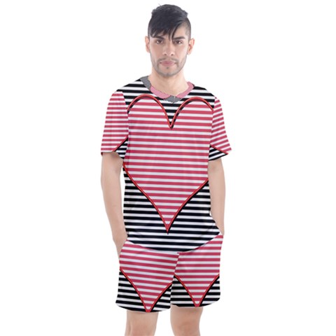 Heart Stripes Symbol Striped Men s Mesh Tee And Shorts Set by Bajindul