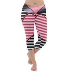 Heart Stripes Symbol Striped Lightweight Velour Capri Yoga Leggings