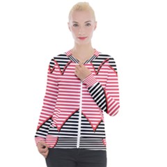 Heart Stripes Symbol Striped Casual Zip Up Jacket