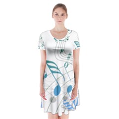 Music Notes Short Sleeve V-neck Flare Dress