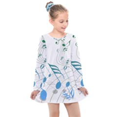 Music Notes Kids  Long Sleeve Dress by Bajindul