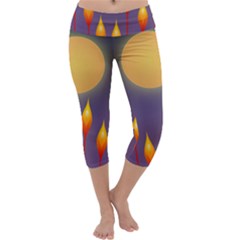 Night Moon Flora Background Capri Yoga Leggings by Bajindul