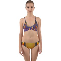 Night Moon Flora Background Wrap Around Bikini Set by Bajindul