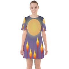 Night Moon Flora Background Sixties Short Sleeve Mini Dress by Bajindul