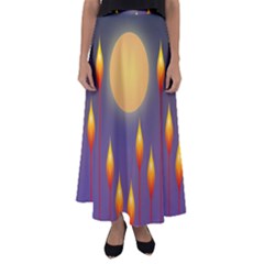 Night Moon Flora Background Flared Maxi Skirt by Bajindul