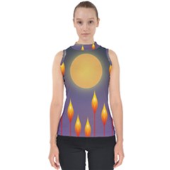 Night Moon Flora Background Mock Neck Shell Top by Bajindul