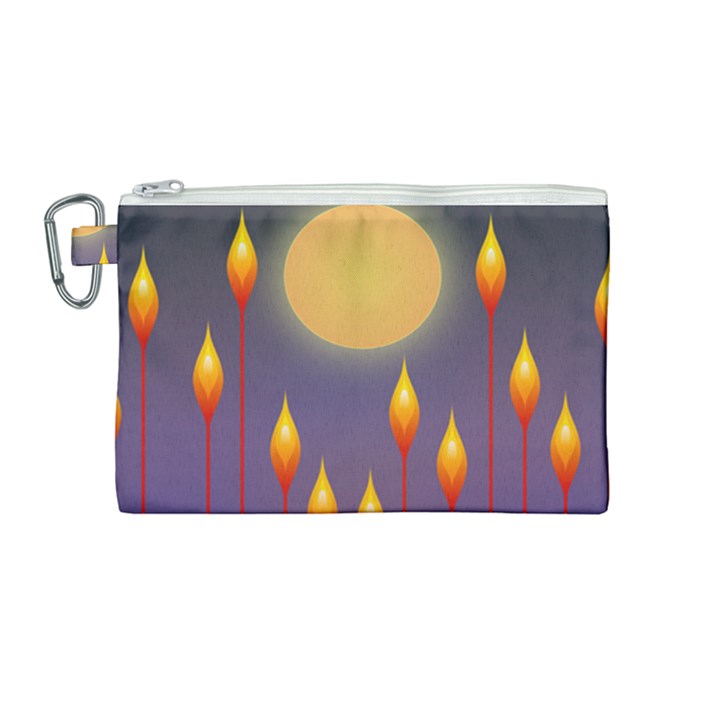 Night Moon Flora Background Canvas Cosmetic Bag (Medium)