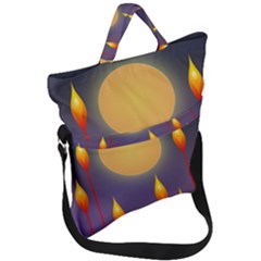 Night Moon Flora Background Fold Over Handle Tote Bag by Bajindul