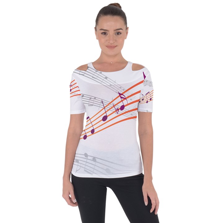 Music Notes Clef Sound Shoulder Cut Out Short Sleeve Top