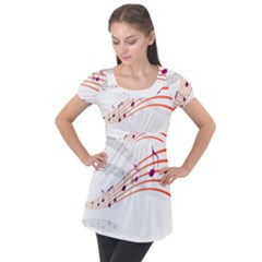 Music Notes Clef Sound Puff Sleeve Tunic Top by Bajindul