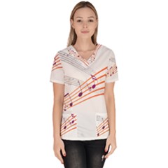 Music Notes Clef Sound Women s V-neck Scrub Top by Bajindul