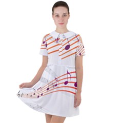 Music Notes Clef Sound Short Sleeve Shoulder Cut Out Dress 