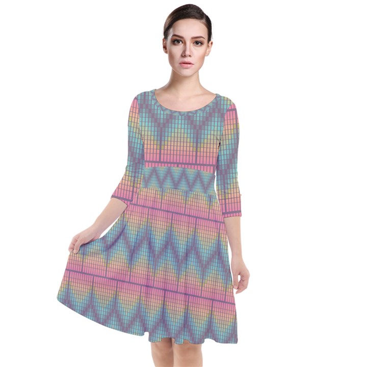 Pattern Background Texture Colorful Quarter Sleeve Waist Band Dress