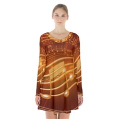 Music Notes Sound Musical Love Long Sleeve Velvet V-neck Dress by Bajindul